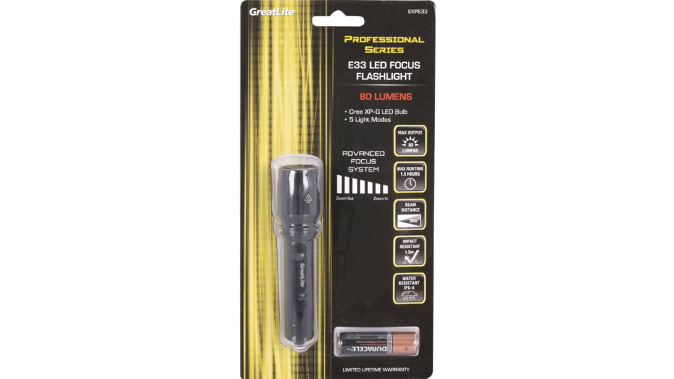 Greatlite 80 Lumens Cree LED E33  Professional Focus Flashlight, Black, 4.4&quot; EXPE33