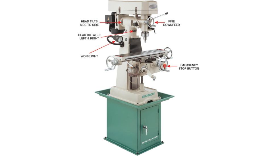 Grizzly Industrial 6in. x 26in. Vertical Mill with LED Worklight G0801