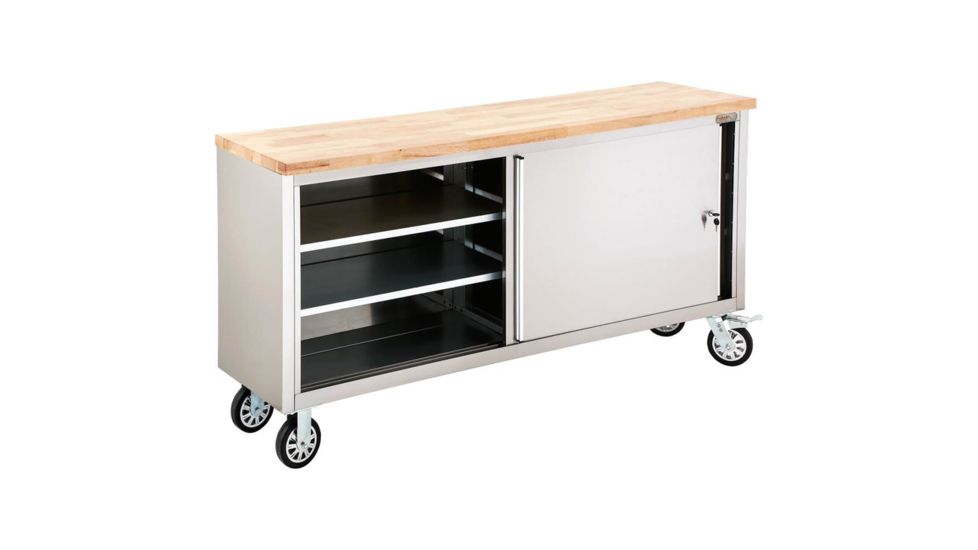 Grizzly Industrial 72in. 2-Door Stainless Steel Industrial Cabinet with Wood Top, T27878