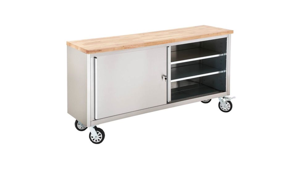 Grizzly Industrial 72in. 2-Door Stainless Steel Industrial Cabinet with Wood Top, T27878