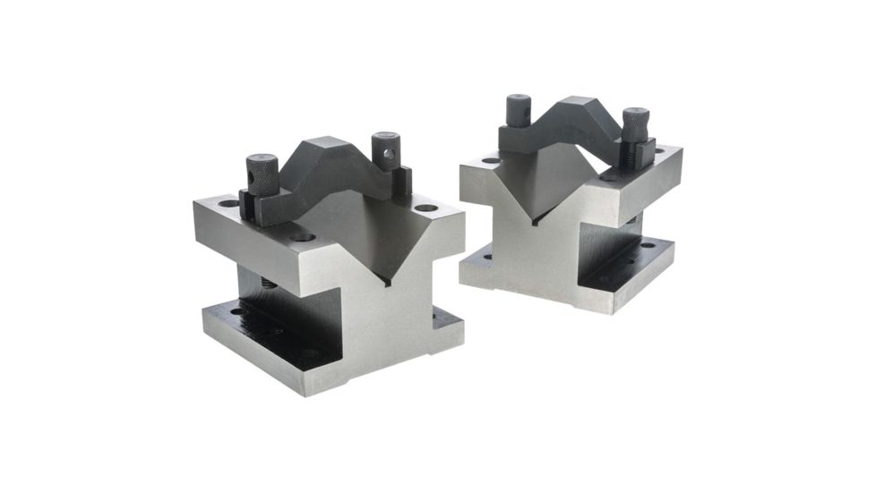 Grizzly Industrial 90 V-Blocks w/ Clamp Set - 4-1/8in. x 4-1/8in. x 3-1/16in. G5645