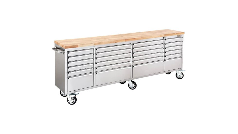 Grizzly Industrial 96in. 24 Drawer Stainless Steel Industrial Cabinet with Wood Top T27877