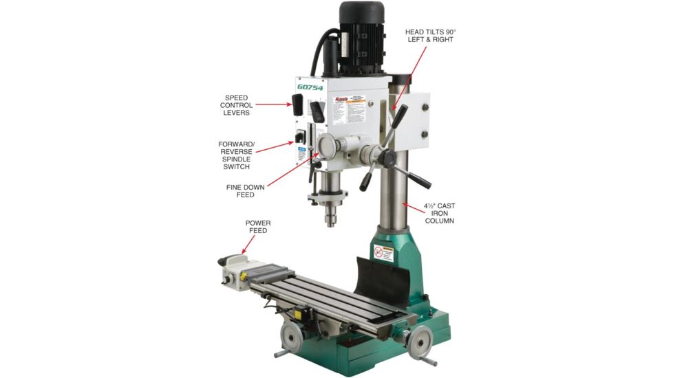 Grizzly Industrial Heavy-Duty Mill/Drill with Power Feed G0754