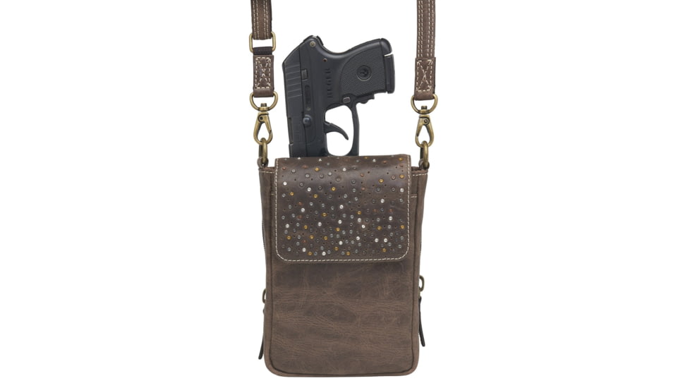 Gun Tote'n Mamas Concealed Carry X-Body Smartphone Pouch, Distressed Leather, Brown, GTM-CZY/07
