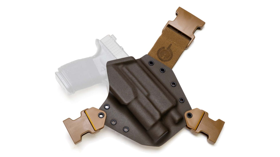 GunfightersINC Kenai Light Bearing Chest Holster, Glock 19,45 Tlr-1, MAS Grey/ Coyote, Coyote Harness, Left Hand, KN-LB-Glock19-TLR1-00000062