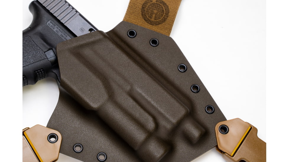 GunfightersINC Kenai Light Bearing Chest Holster, Glock 20, Tlr-1, MAS Grey/ Coyote, Coyote Harness, Left Hand, KN-LB-Glock20-TLR1-00000102