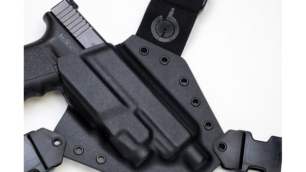 GunfightersINC Kenai Light Bearing Chest Holster, Glock 19,45 Tlr-7A, Black/Black, Black Harness, Left Hand, KN-LB-Glock19-TLR7A-00000072