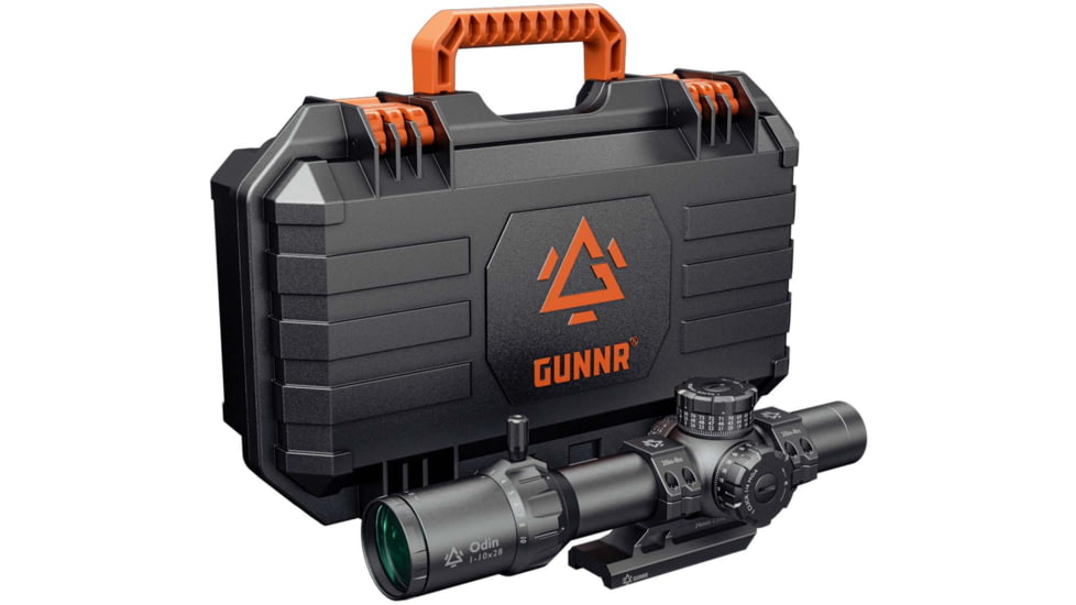 GUNNR Odin 1-10x28mm 34mm Tube FFP LPVO Rifle Scope with Mount and Case, Black, GUNBOXS24