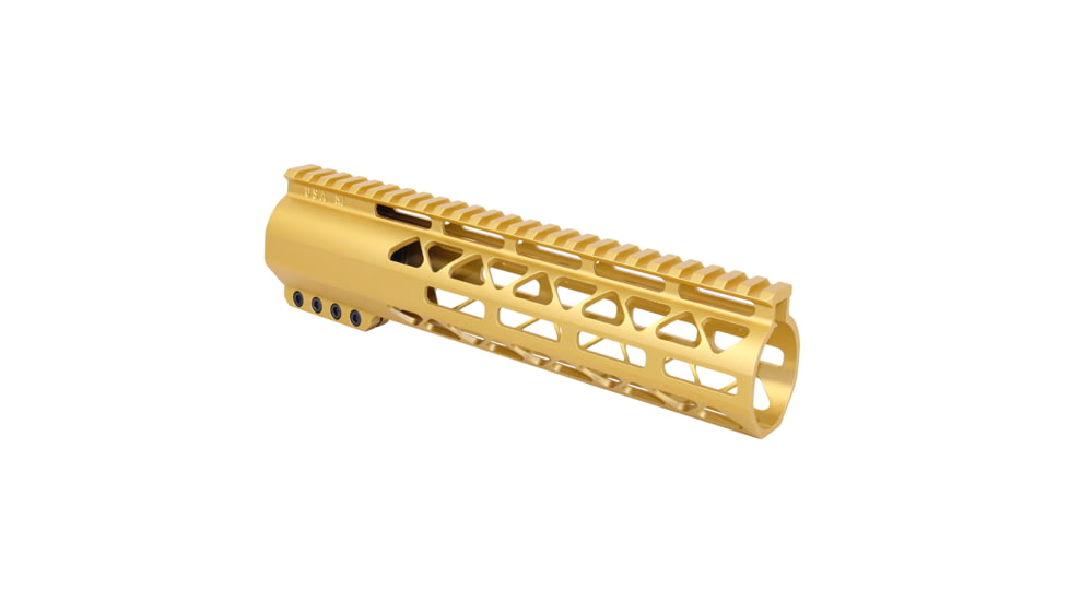 Guntec USA 10in AIR-LOK Series M-LOK Compression Free Floating Handguard With Monolithic Top Rail .308 Cal, Anodized Gold, GT-10ALC-308-GOLD