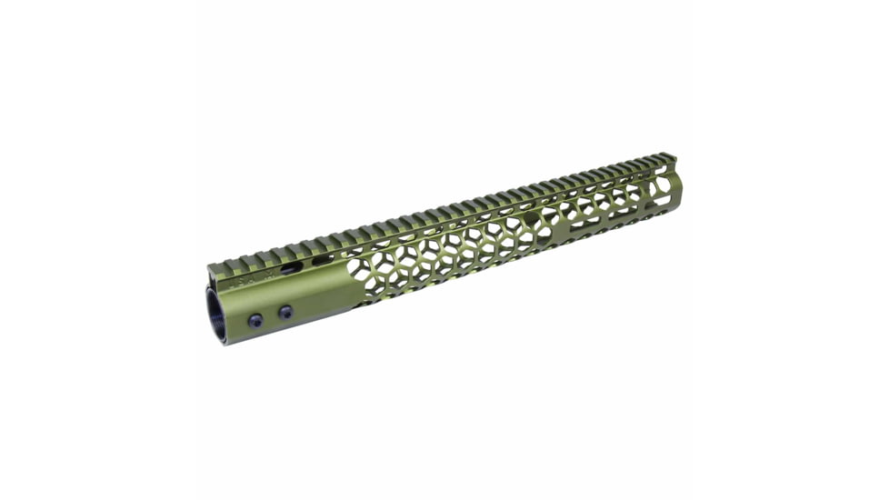 Guntec USA 15in Air Lite Series Honeycomb M-Lok Free Floating Handguard w/ Monolithic Top Rail, Anodized Green, GT-15HC-AL-MLK-GREEN