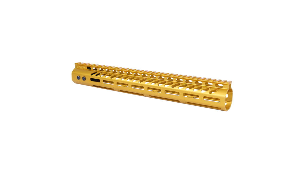 Guntec USA .308 Caliber Ultra Lightweight Thin M-LOK System Free Floating Handguard w/Monolithic Top Rail, 15in, Anodized Gold, GT-15MLK-308-GOLD