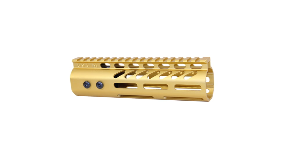 Guntec USA .308 Caliber Ultra Lightweight Thin M-LOK System Free Floating Handguard w/Monolithic Top Rail, 7in, Anodized Gold, GT-7MLK-308-GOLD