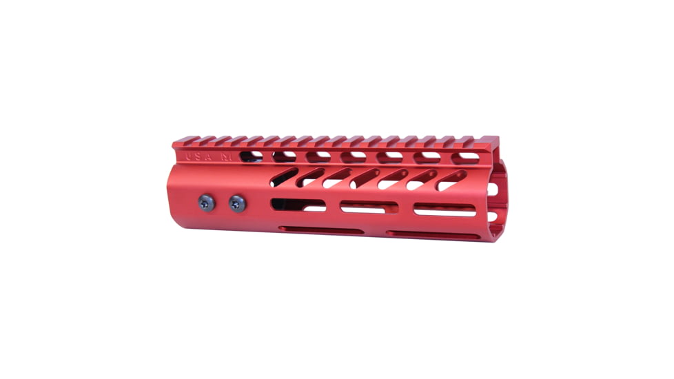 Guntec USA .308 Caliber Ultra Lightweight Thin M-LOK System Free Floating Handguard w/Monolithic Top Rail, 7in, Anodized Red, GT-7MLK-308-RED