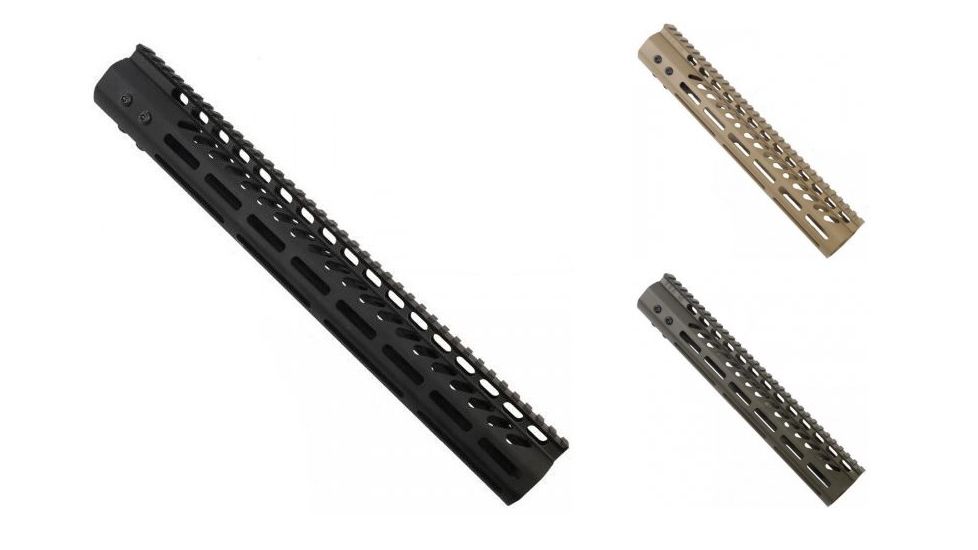 GUNTEC USA .308 Ultra Lightweight Thin M-Lok System Free Floating Handguard w/Monolithic Top Rail, Black, Flat Dark Earth, OD Green