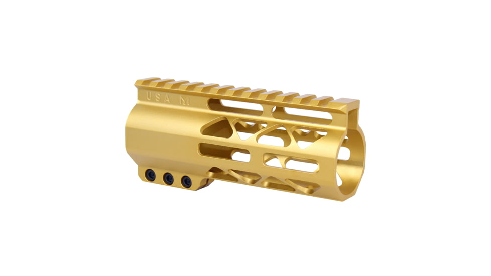 Guntec USA 5 AIR-LOK Series M-LOK Compression Free Floating Handguard w/ Monolithic Top Rail, Anodized Gold, GT-5ALC-GOLD