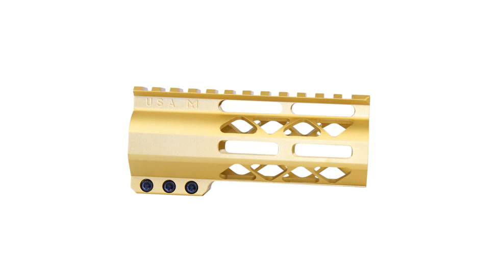 Guntec USA 5 AIR-LOK Series M-LOK Compression Free Floating Handguard w/ Monolithic Top Rail, Anodized Gold, GT-5ALC-GOLD