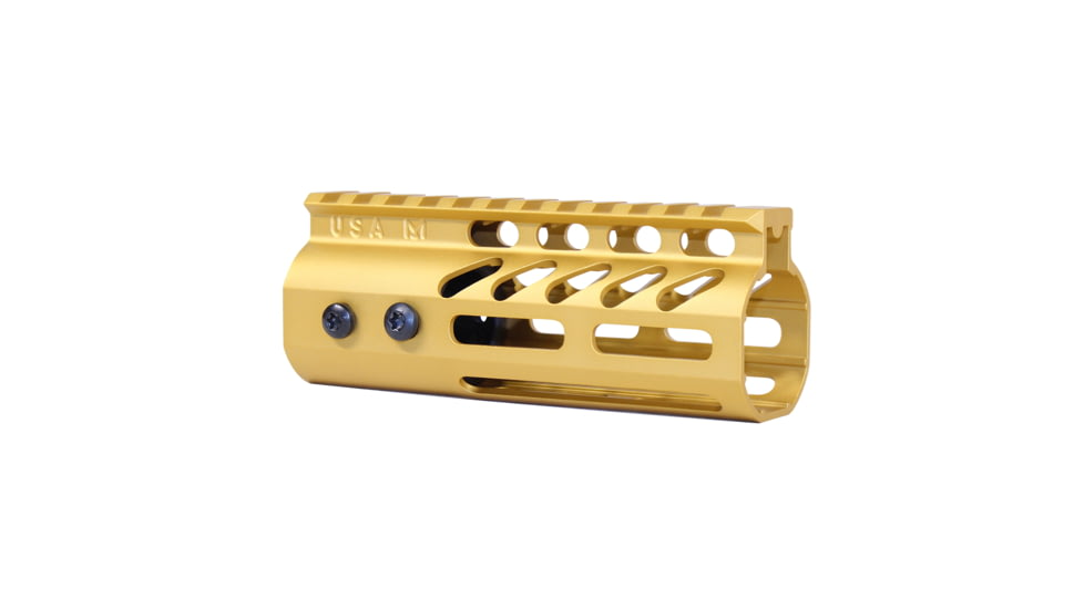 Guntec USA 5 Ultra Lightweight Thin M-LOK Free Floating Handguard w/ Monolithic Top Rail, Anodized Gold, GT-5MLK-GOLD