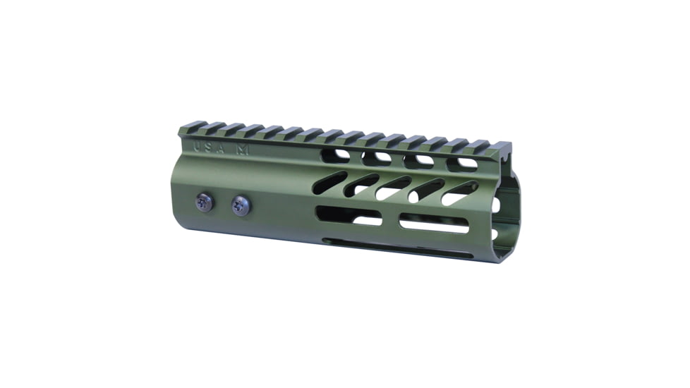 Guntec USA 6 Ultra Lightweight Thin M-LOK Free Floating Handguard w/ Monolithic Top Rail, Anodized Green, GT-6MLK-GREEN
