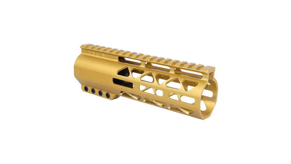 Guntec USA 7in .308 Caliber AIR-LOK Series M-LOK Compression Free Floating Handguard With Monolithic Top Rail, Anodized Gold, GT-7ALC-308-GOLD