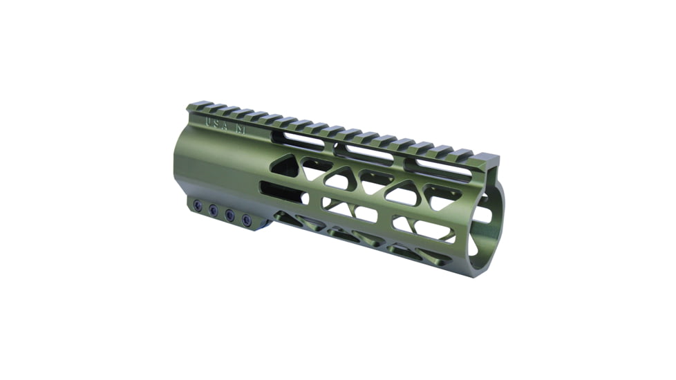 Guntec USA 7in .308 Caliber AIR-LOK Series M-LOK Compression Free Floating Handguard With Monolithic Top Rail, Anodized Green, GT-7ALC-308-GREEN