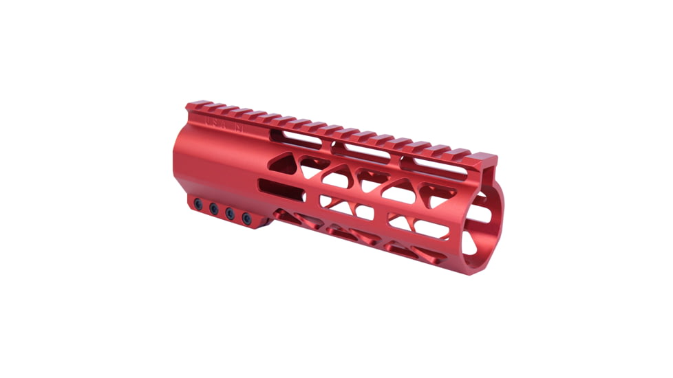 Guntec USA 7in .308 Caliber AIR-LOK Series M-LOK Compression Free Floating Handguard With Monolithic Top Rail, Anodized Red, GT-7ALC-308-RED