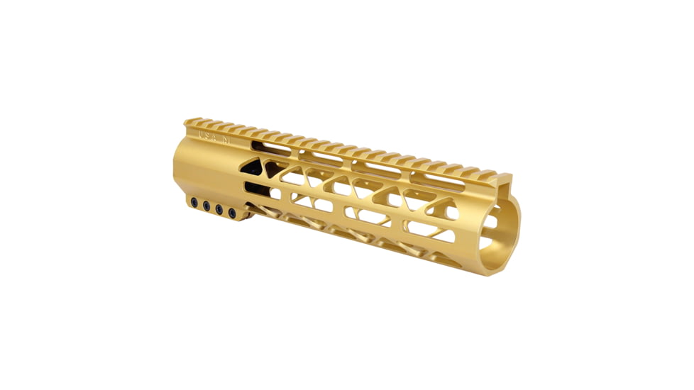 Guntec USA 9in .308 Caliber AIR-LOK Series M-LOK Compression Free Floating Handguard With Monolithic Top Rail, Anodized Gold, GT-9ALC-308-GOLD