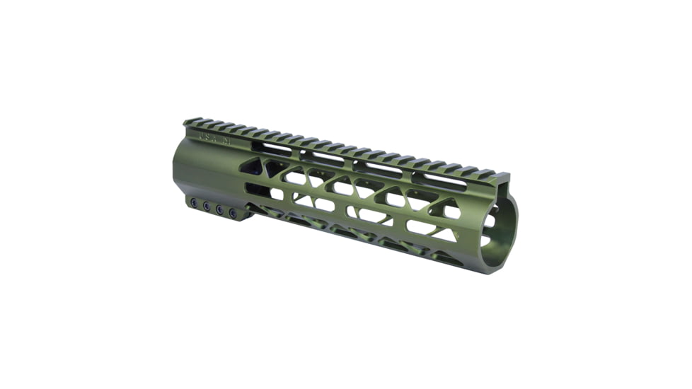 Guntec USA 9in .308 Caliber AIR-LOK Series M-LOK Compression Free Floating Handguard With Monolithic Top Rail, Anodized Green, GT-9ALC-308-GREEN