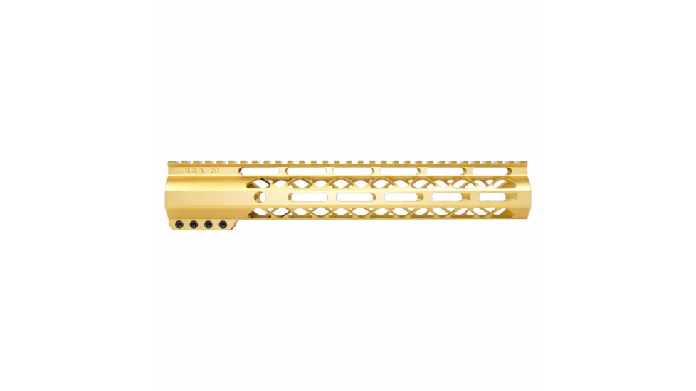 Guntec USA AirLok Series M-LOK Compression Free Floating Handguard w/Monolithic Top Rail, 12in, Gold, GT-12ALC-GOLD