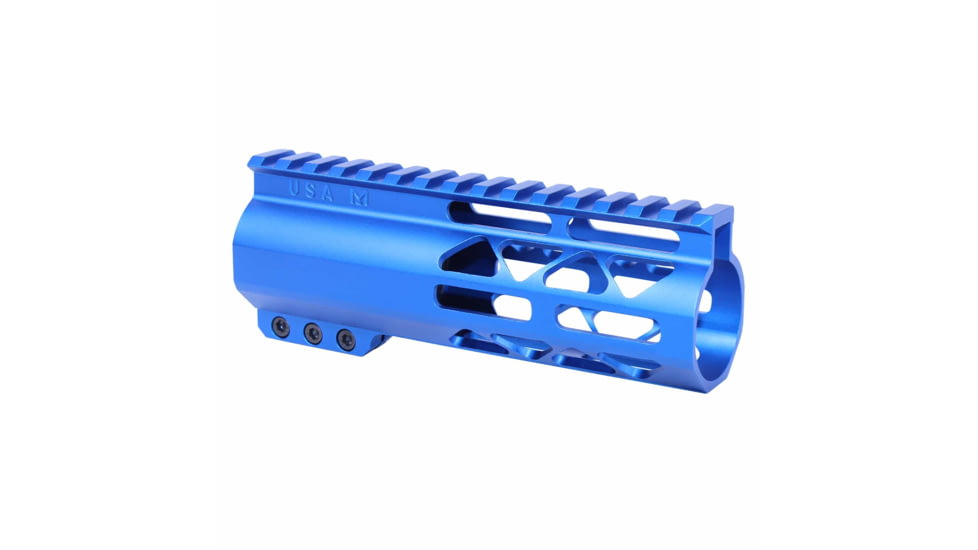 Guntec USA AIR-LOK Series M-LOK Compression Free Floating Handguard w/Monolithic Top Rail, 6in, Blue, GT-6ALC-BLUE