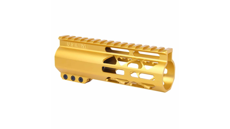 Guntec USA AIR-LOK Series M-LOK Compression Free Floating Handguard w/Monolithic Top Rail, 6in, Gold, GT-6ALC-GOLD