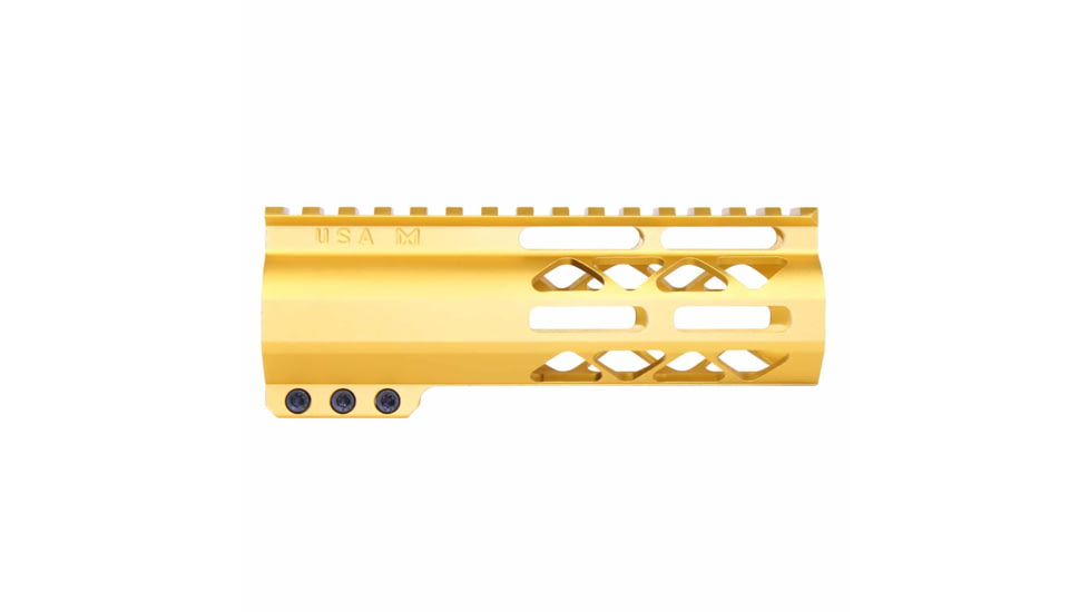 Guntec USA AirLok Series M-LOK Compression Free Floating Handguard w/Monolithic Top Rail, 6in, Gold, GT-6ALC-GOLD