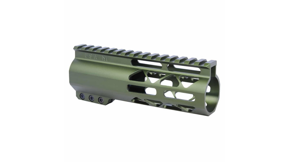 Guntec USA AIR-LOK Series M-LOK Compression Free Floating Handguard w/Monolithic Top Rail, 6in, Green, GT-6ALC-GREEN