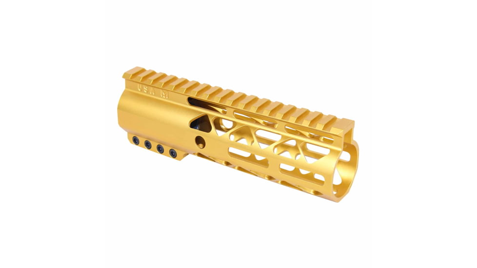 Guntec USA AIR-LOK Series M-LOK Compression Free Floating Handguard w/Monolithic Top Rail, 7in, Gold, GT-7ALC-GOLD