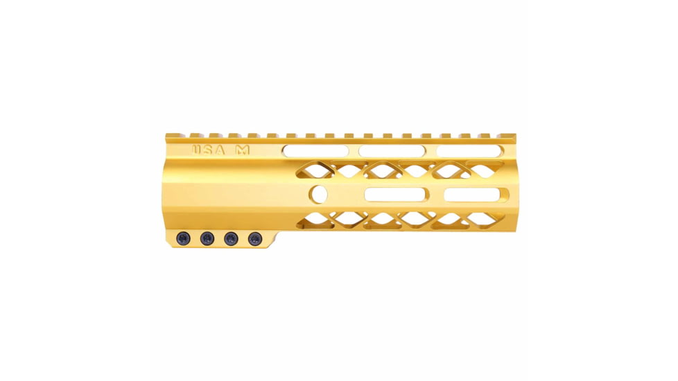 Guntec USA AirLok Series M-LOK Compression Free Floating Handguard w/Monolithic Top Rail, 7in, Gold, GT-7ALC-GOLD