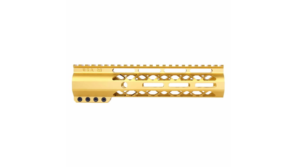 Guntec USA AirLok Series M-LOK Compression Free Floating Handguard w/Monolithic Top Rail, 9in, Gold, GT-9ALC-GOLD