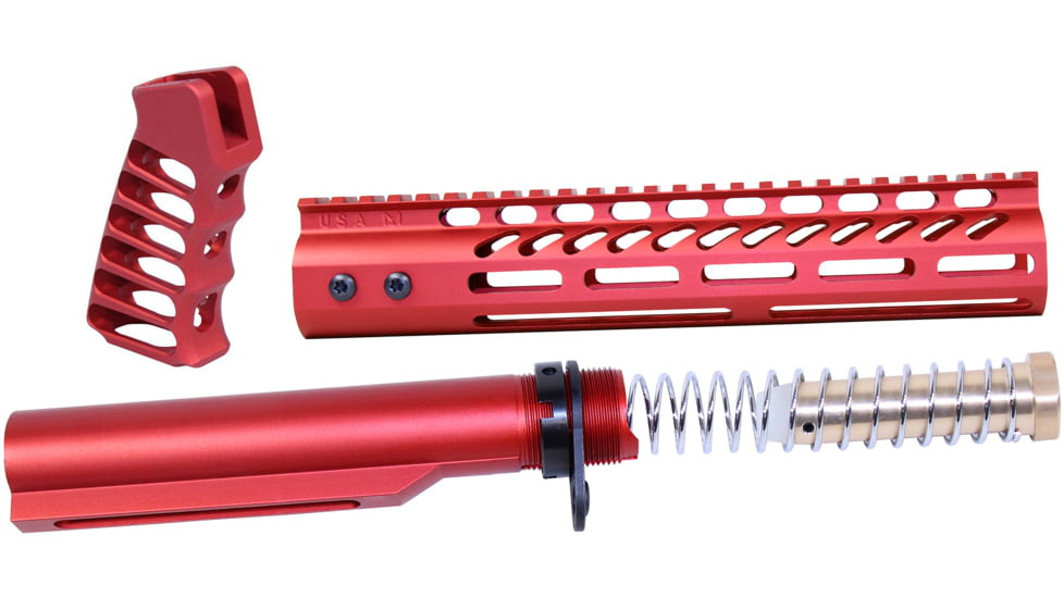 Guntec USA AR-15 10in Pistol Brace Build Kit With Milspec Buffer Tube, Anodized Red, ULTRA-BBK10-RED