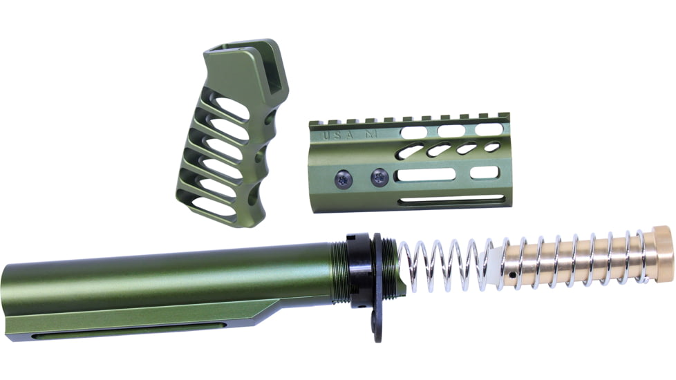 Guntec USA AR-15 4in Pistol Brace Build Kit With Milspec Buffer Tube, Anodized Green, ULTRA-BBK4-GREEN
