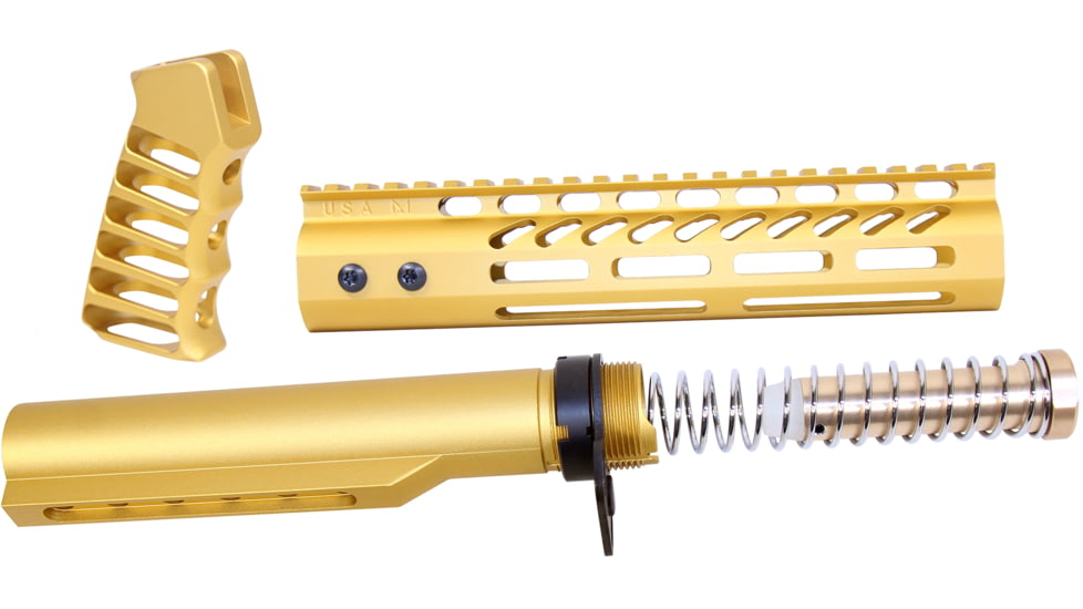 Guntec USA AR-15 9in Pistol Brace Build Kit With Milspec Buffer Tube, Anodized Gold, ULTRA-BBK9-GOLD