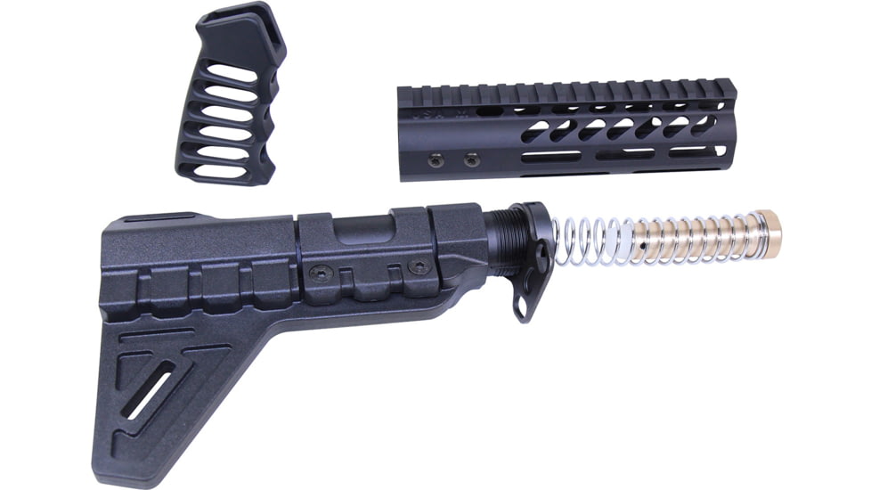 Guntec USA AR-15 Pistol Furniture Set w/Micro Breach Pistol Brace, Anodized Black, AR-PISTOL-SET-MLK-PB-BLACK