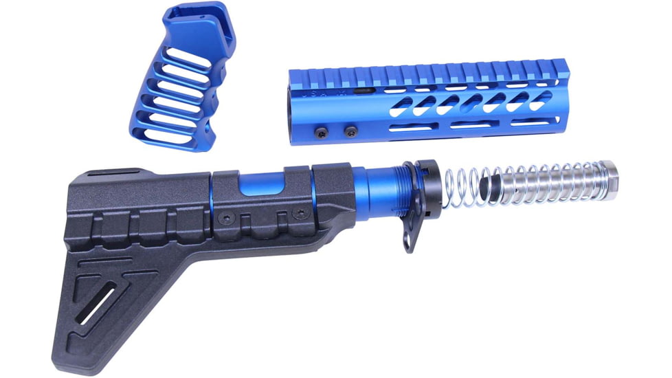 Guntec USA AR-15 Pistol Furniture Set W/Micro Breach Pistol Brace Anodized Blue, Anodized Blue, AR-PISTOL-SET-MLK-PB-BLUE