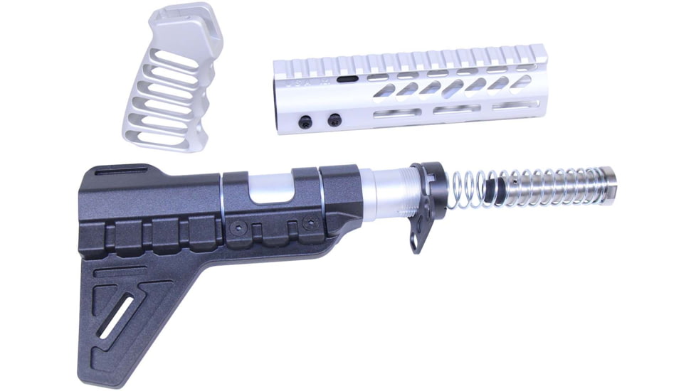 Guntec USA AR-15 Pistol Furniture Set W/Micro Breach Pistol Brace Anodized Clear, Anodized Clear, AR-PISTOL-SET-MLK-PB-CLEAR