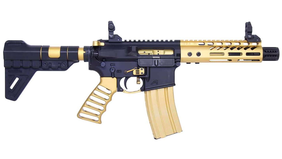 Guntec USA AR-15 Pistol Furniture Set W/Micro Breach Pistol Brace Anodized Gold, Anodized Gold, AR-PISTOL-SET-MLK-PB-GOLD