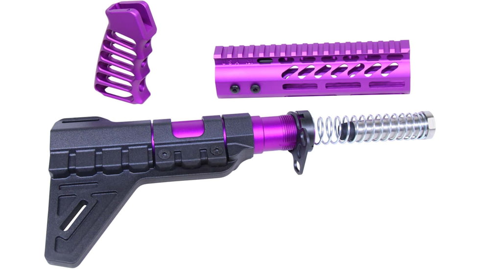 Guntec USA AR-15 Pistol Furniture Set W/Micro Breach Pistol Brace Anodized Purple, Anodized Purple, AR-PISTOL-SET-MLK-PB-PURPLE