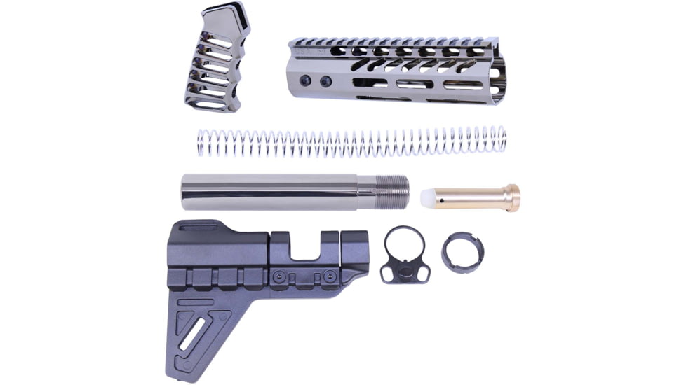 Guntec USA AR-15 Pistol Furniture Set W/Micro Breach Pistol Brace Black Chrome, Black Chrome, AR-PISTOL-SET-MLK-PB-BC