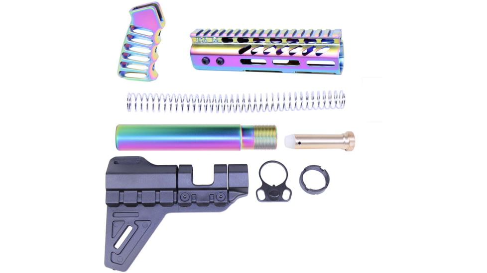 Guntec USA AR-15 Pistol Furniture Set W/Micro Breach Pistol Brace Matte Rainbow PVD Coated, Matte Rainbow PVD, AR-PISTOL-SET-MLK-PB-M-RPVD