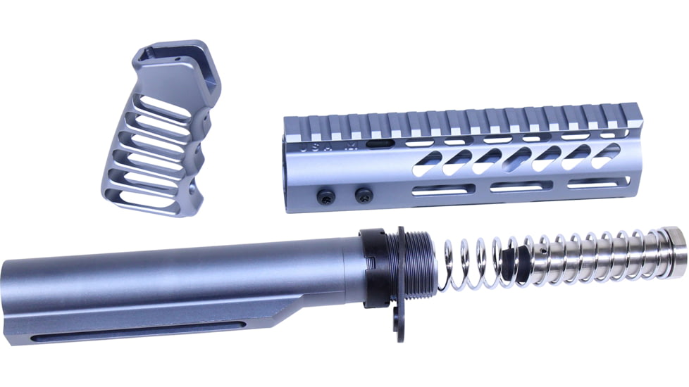 Guntec USA AR-15 Pistol Furniture Set With Miltube, Anodized Grey, AR-PISTOL-SET-MIL-GREY