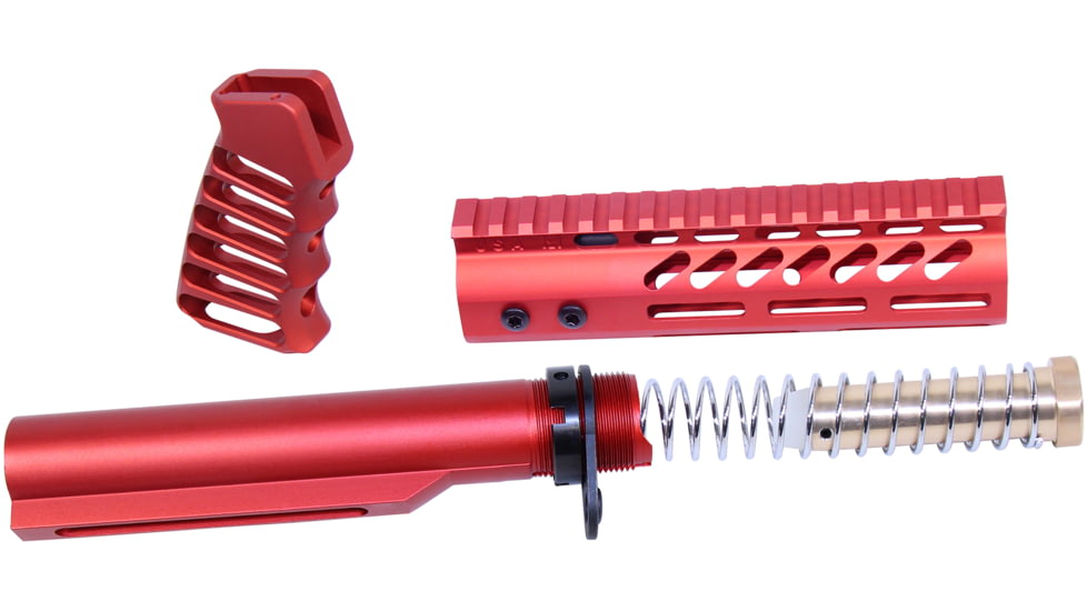 Guntec USA AR-15 Pistol Furniture Set With Miltube, Anodized Red, AR-PISTOL-SET-MIL-RED
