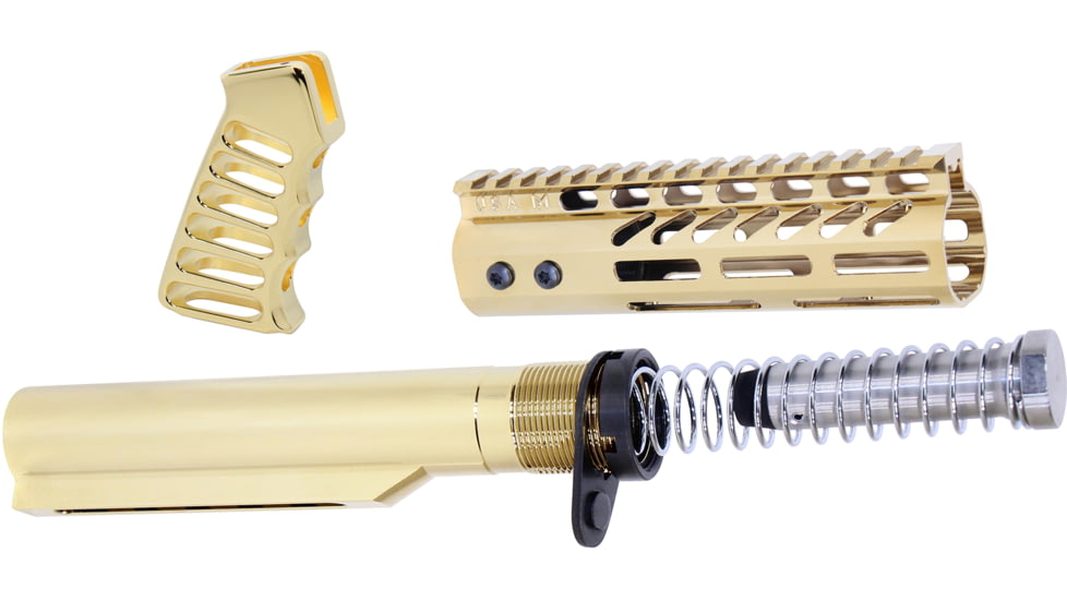 Guntec USA AR-15 Pistol Furniture Set With Miltube, Gold Plated, AR-PISTOL-SET-MIL-GP