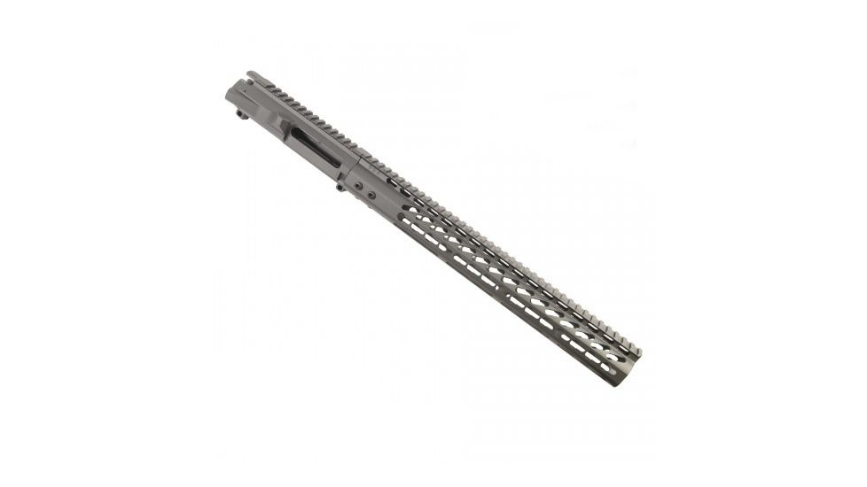 GUNTEC USA Ar 15 Stripped Billet Upper Receiver &amp; 15in Ultralight Series Keymod Handguard Combo Set, Sniper Grey, GT-UPPER-SET-SG-15JK