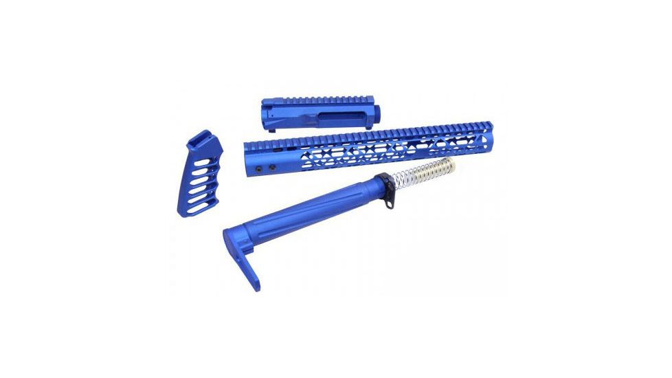 Guntec USA Skeletonized Airlite Series Furniture Set, AR-15, 5.56 Upper Receiver, 15 inch KeyMod Handgaurd, Fixed Stock/Buffer Assembly, Pistol Grip, Anodized Blue AIRLITE-SET-UPPER-BLUE